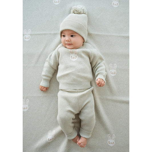 Bunny Knitted Blanket Honeydew Marle
