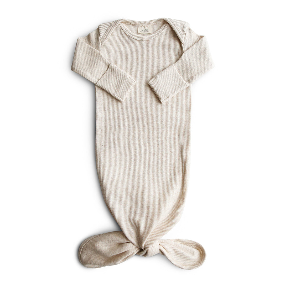 Mushie Ribbed Knotted Baby Gown 0-3m - Beige Melange