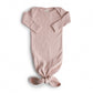 Mushie Ribbed Knotted Baby Gown 0-3m - Blush