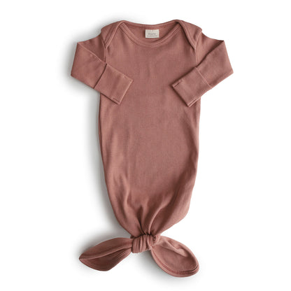 Mushie Ribbed Knotted Baby Gown 0-3m - Cedar