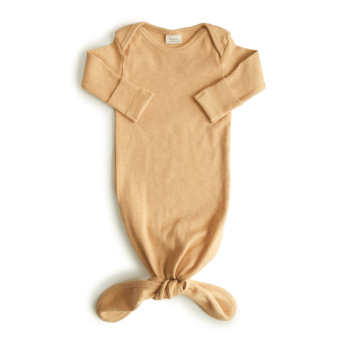 Mushie Ribbed Knotted Baby Gown 0-3m - Mustard Melange