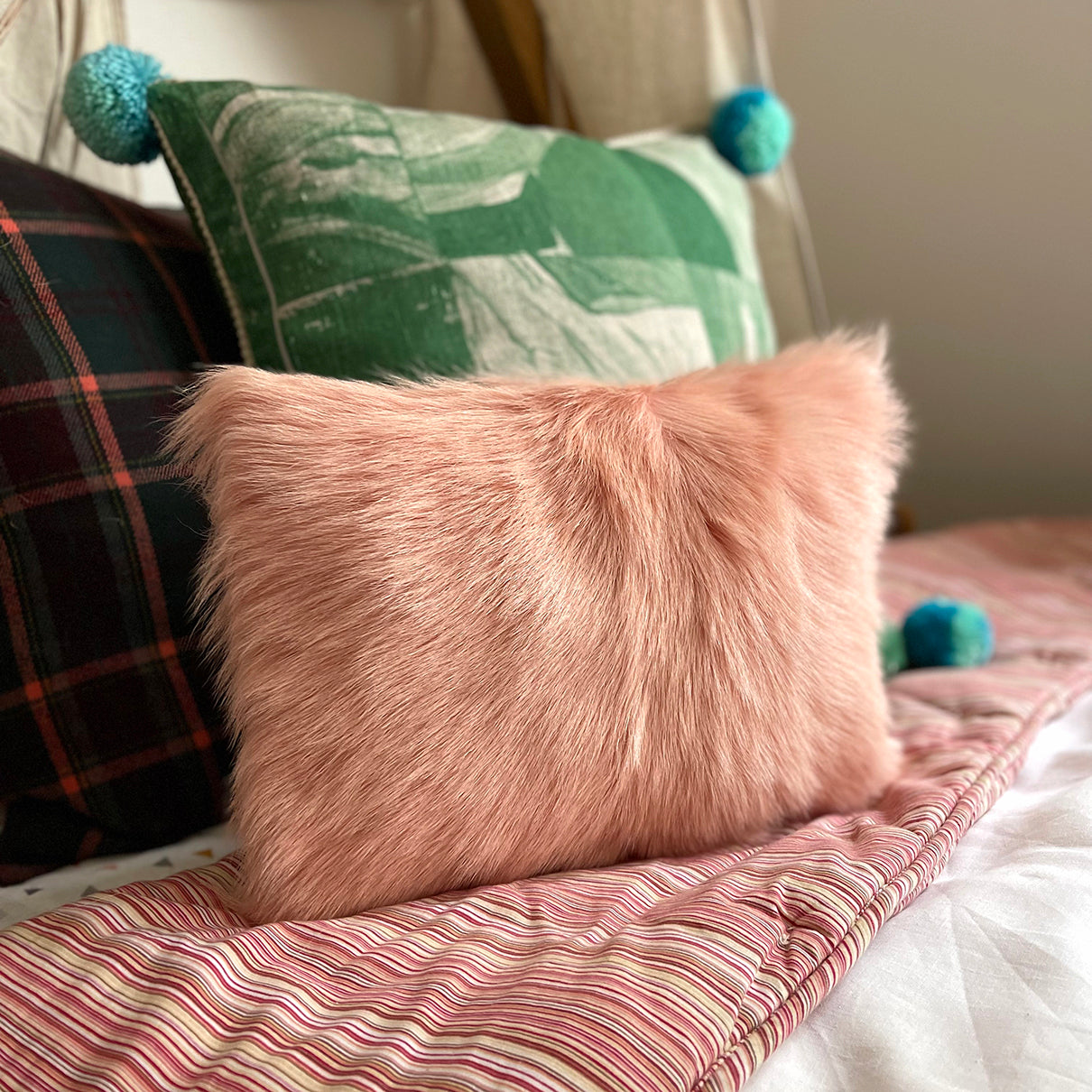 Goat Fur Cushion Rose Pink