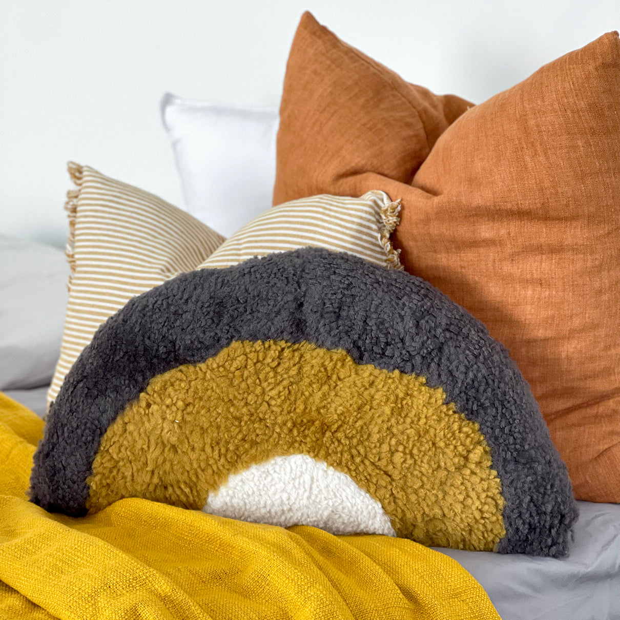 NZ Sheepskin Rainbow Cushion - Mustard