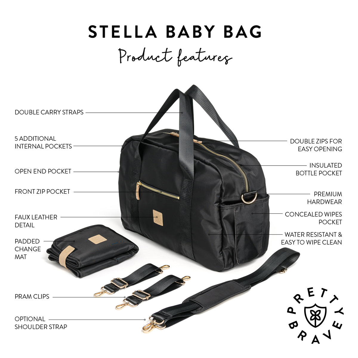 Pretty Brave Stella Baby Bag Black