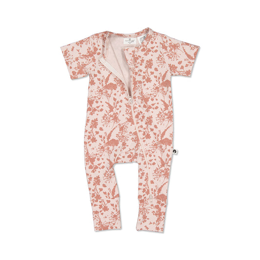 Burrow + Be - Short Sleeve Zip Suit Flower Splash